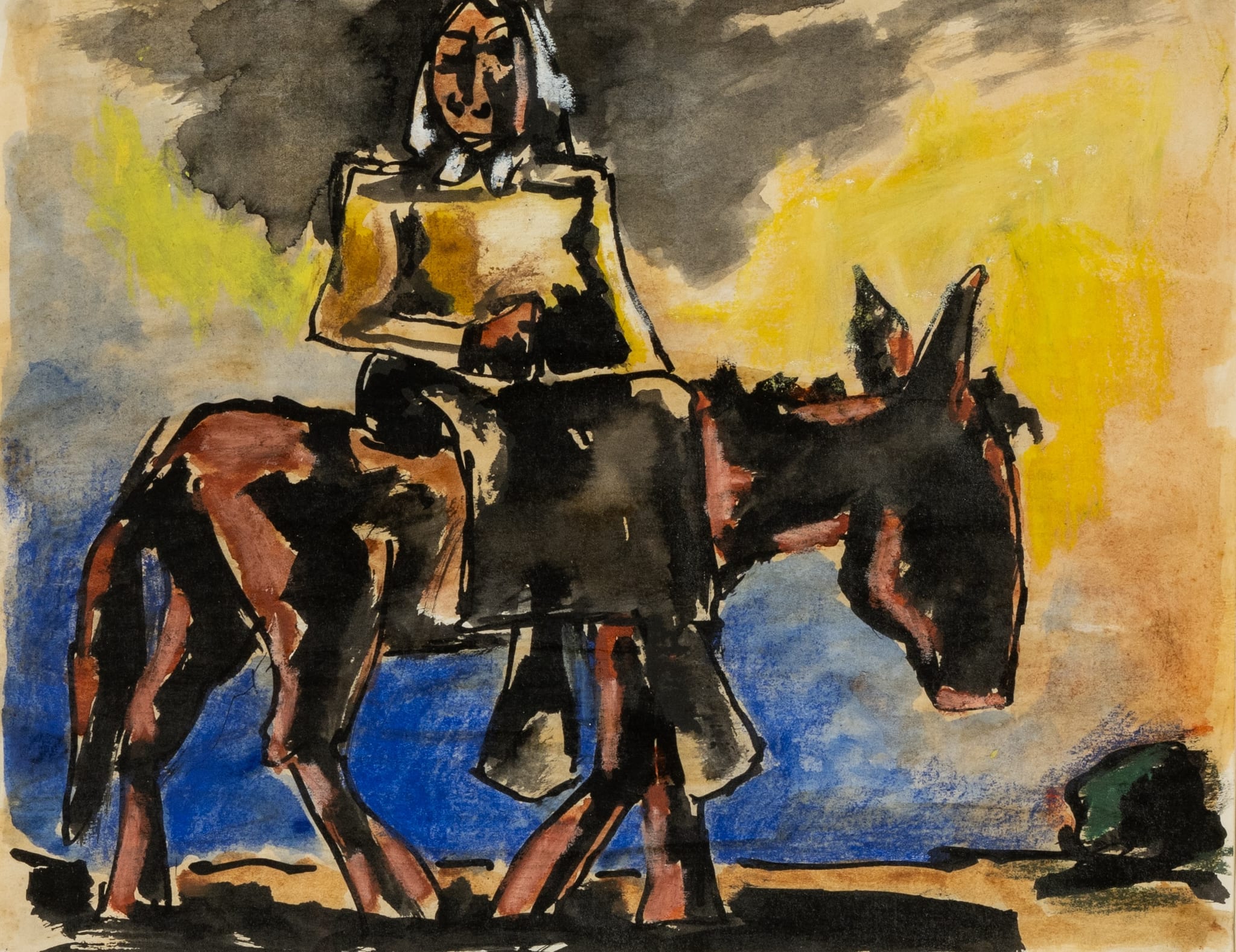 Colourful Study of Figure on Mule