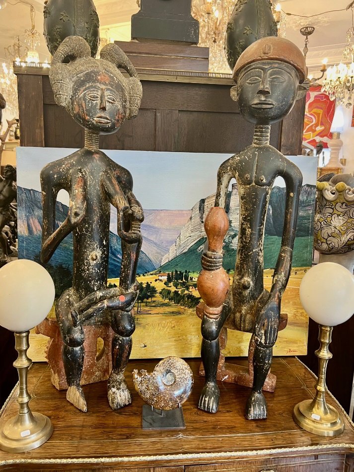 Pair of Baoule maternity statues, Ivory Coast